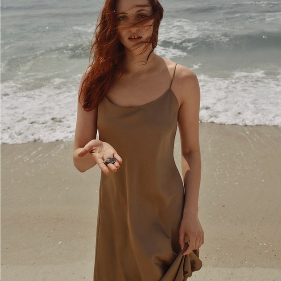 J. Crew Tan Slip Midi Dress for Cocktail Nights  Camel luster charmeuse gwyneth - Picture 4 of 12